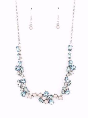 N-90 Elegant Blue Crystal Statement Necklace and Earrings Set
